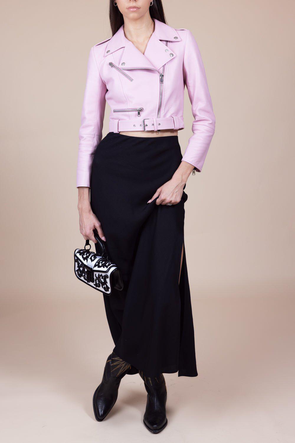 ALEXANDER MCQUEEN-Cropped Biker Jacket - Rose Pink-ROSEPNK