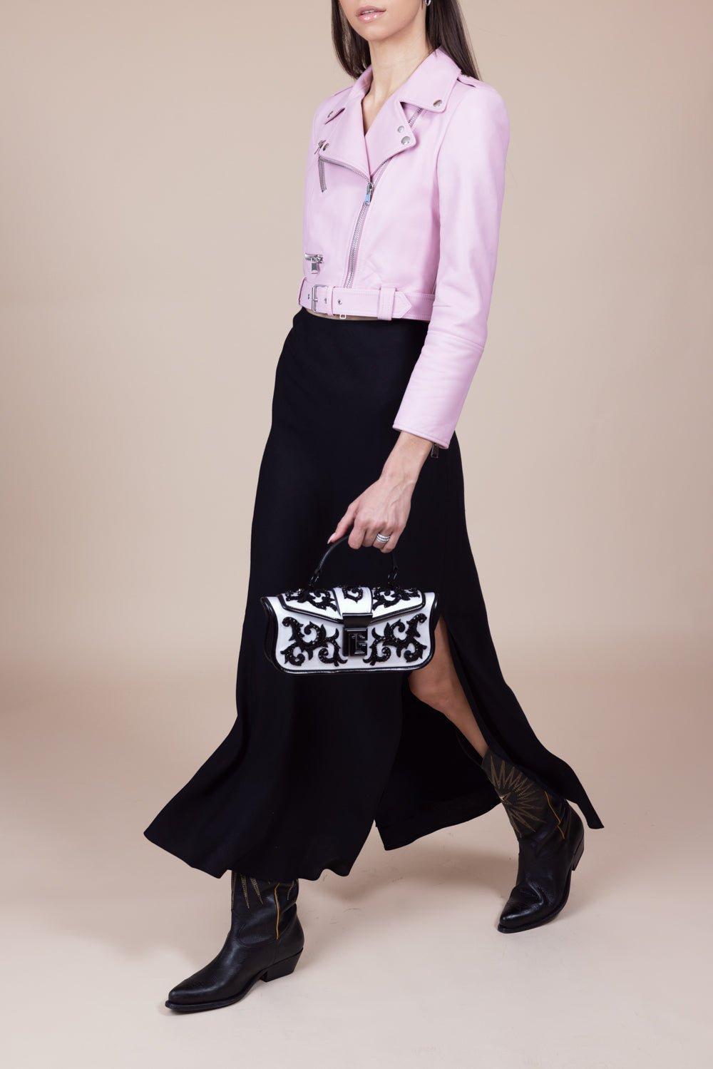 ALEXANDER MCQUEEN-Cropped Biker Jacket - Rose Pink-ROSEPNK