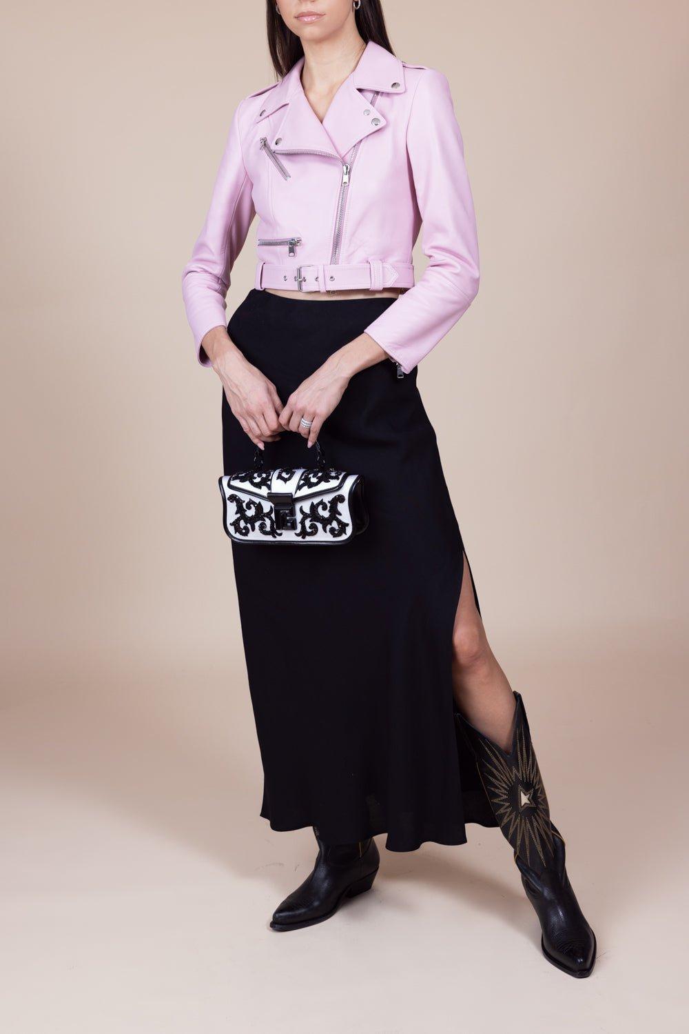 ALEXANDER MCQUEEN-Cropped Biker Jacket - Rose Pink-ROSEPNK