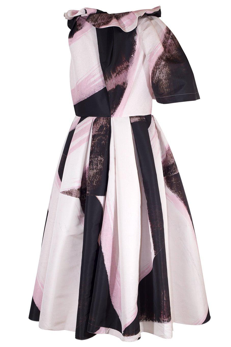 ALEXANDER MCQUEEN-Graphic Day Dress-BLK/IVOR