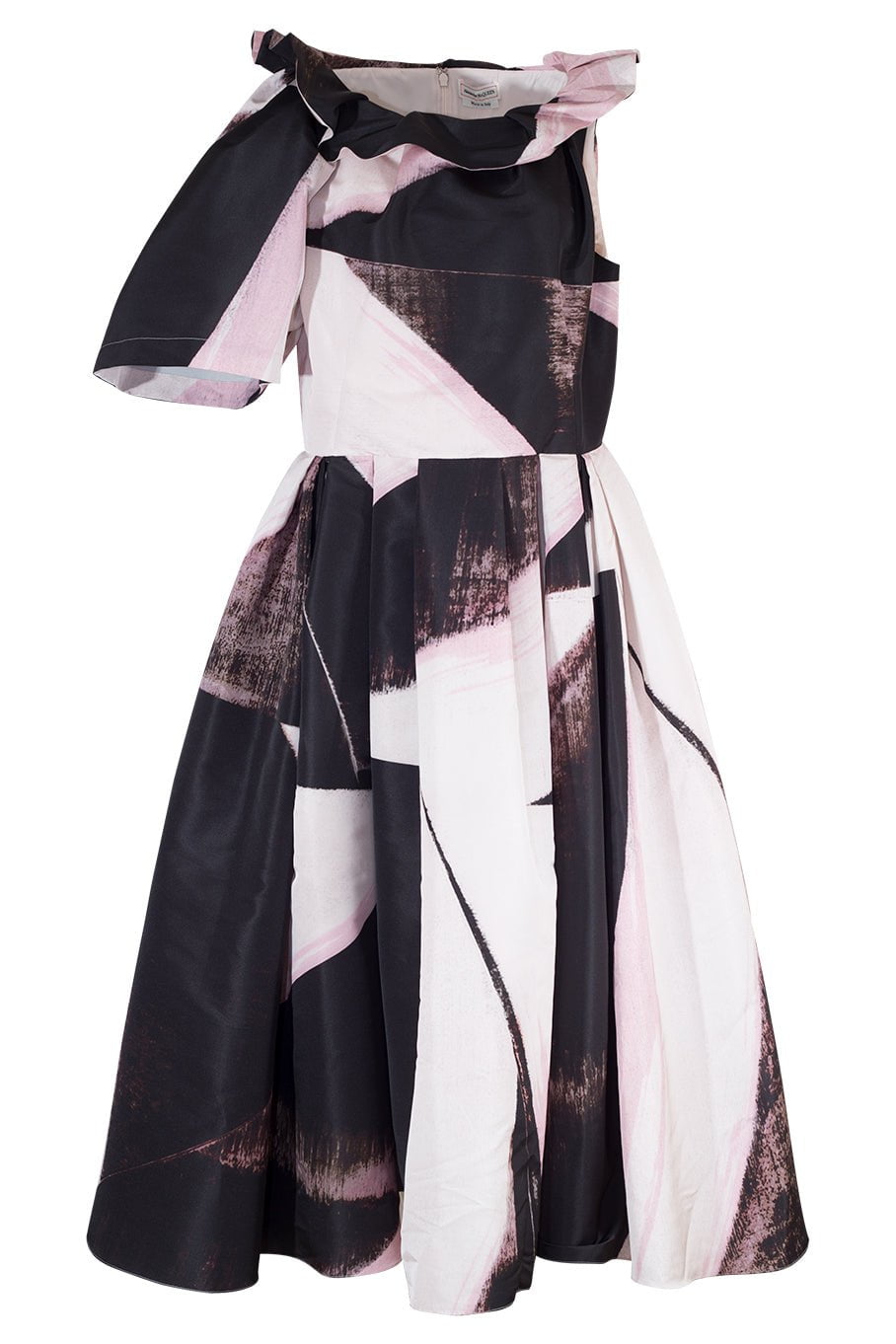 ALEXANDER MCQUEEN-Graphic Day Dress-BLK/IVOR