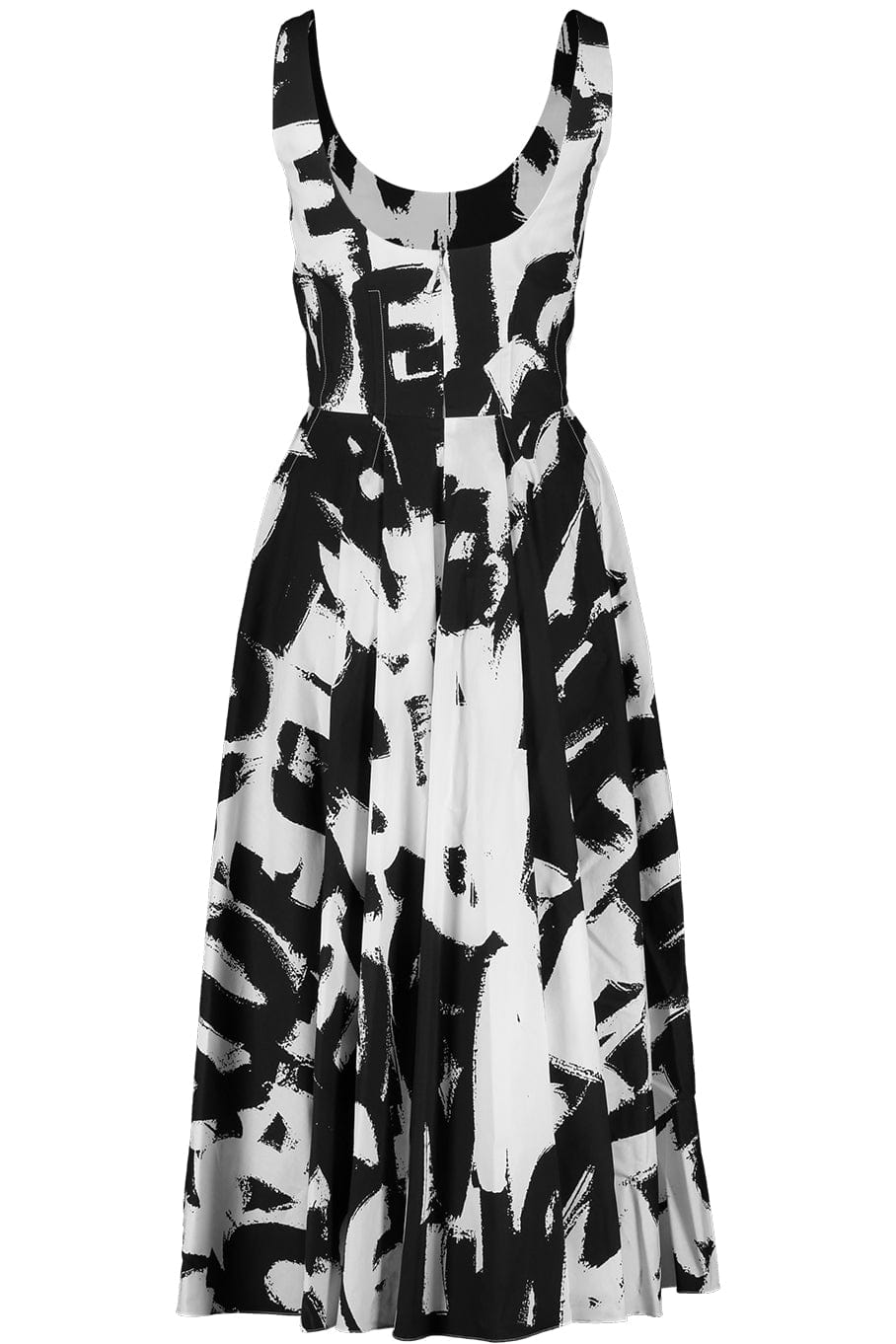 ALEXANDER MCQUEEN-Scoop Neck Midi Dress - Black White-