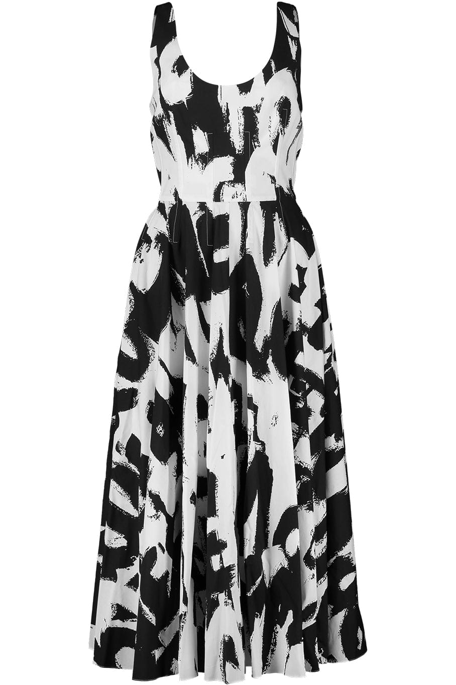ALEXANDER MCQUEEN-Scoop Neck Midi Dress - Black White-