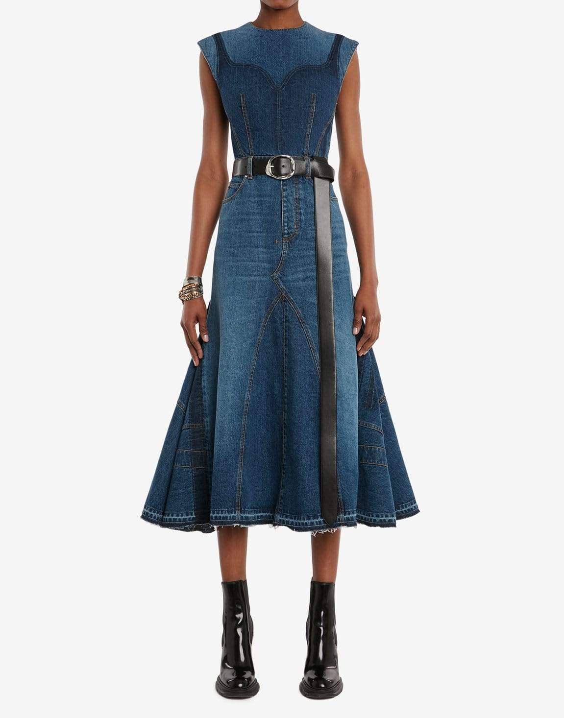 ALEXANDER MCQUEEN-Organic Blue Denim Dress-