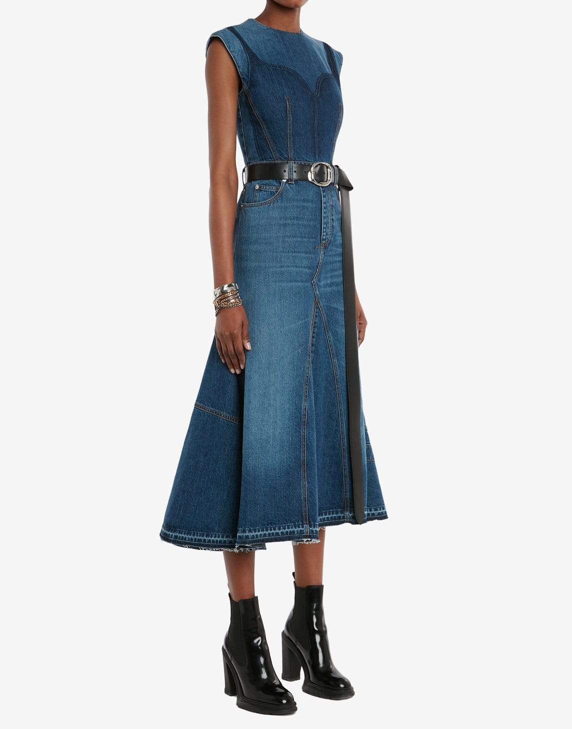 ALEXANDER MCQUEEN-Organic Blue Denim Dress-