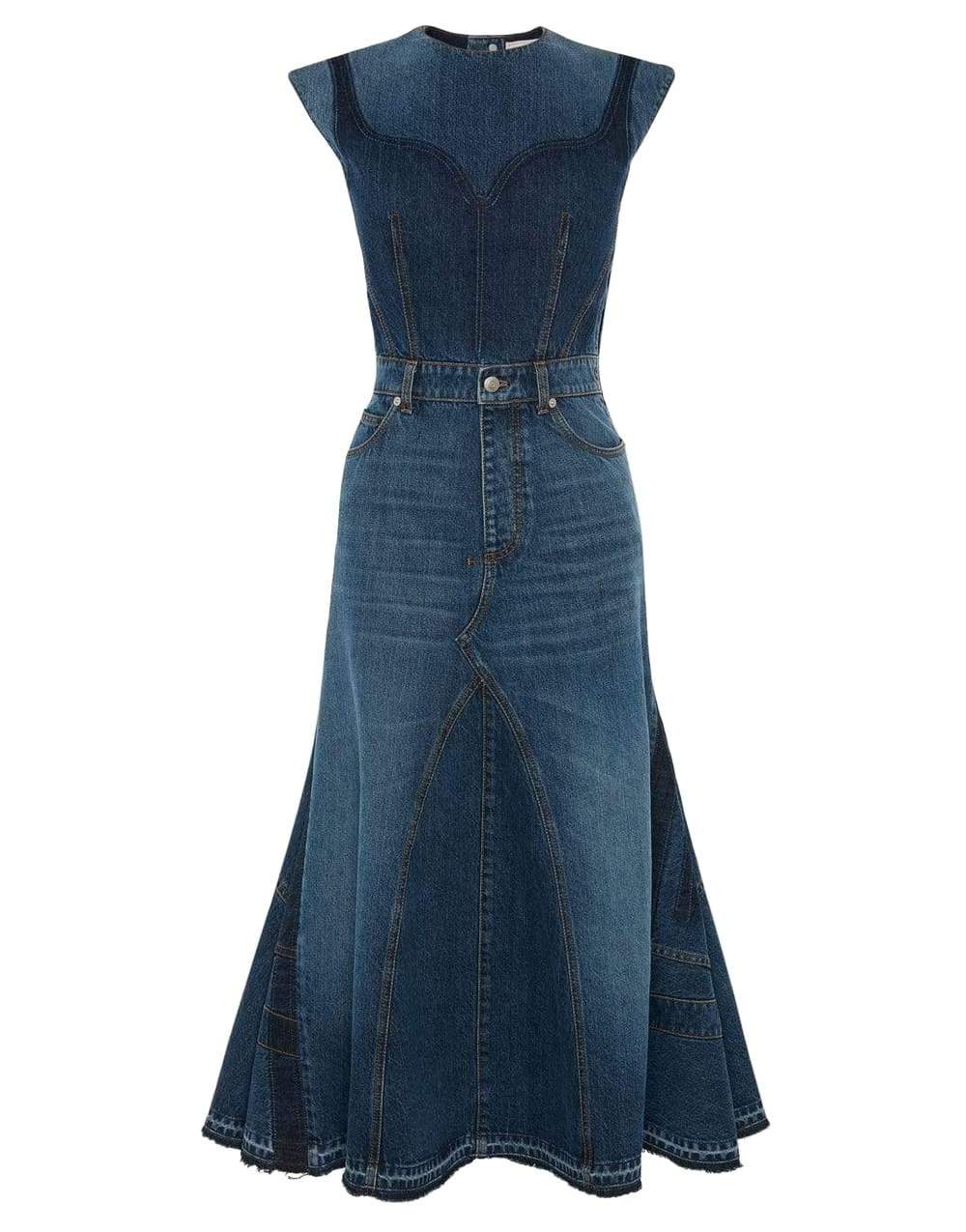 ALEXANDER MCQUEEN-Organic Blue Denim Dress-