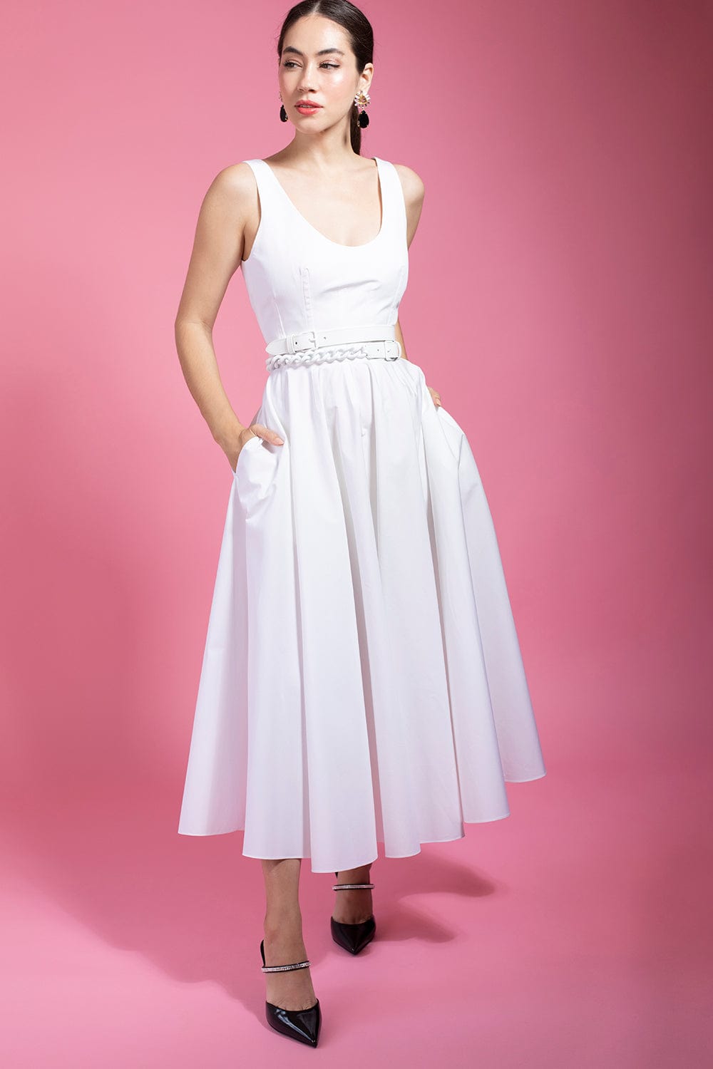 ALEXANDER MCQUEEN-Scoop Neck Midi Dress - White-