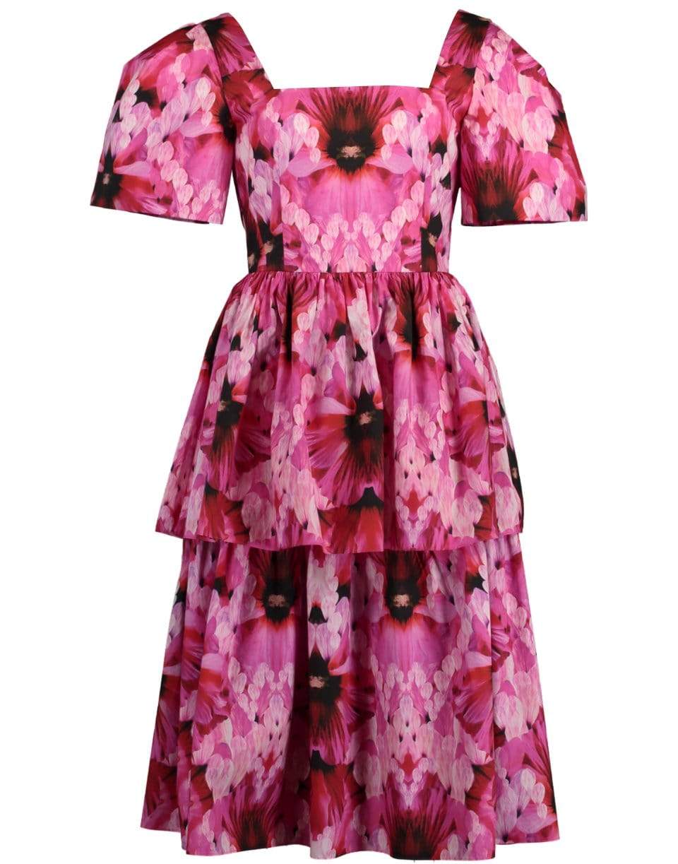 ALEXANDER MCQUEEN-Tiered Orchid Print Dress-