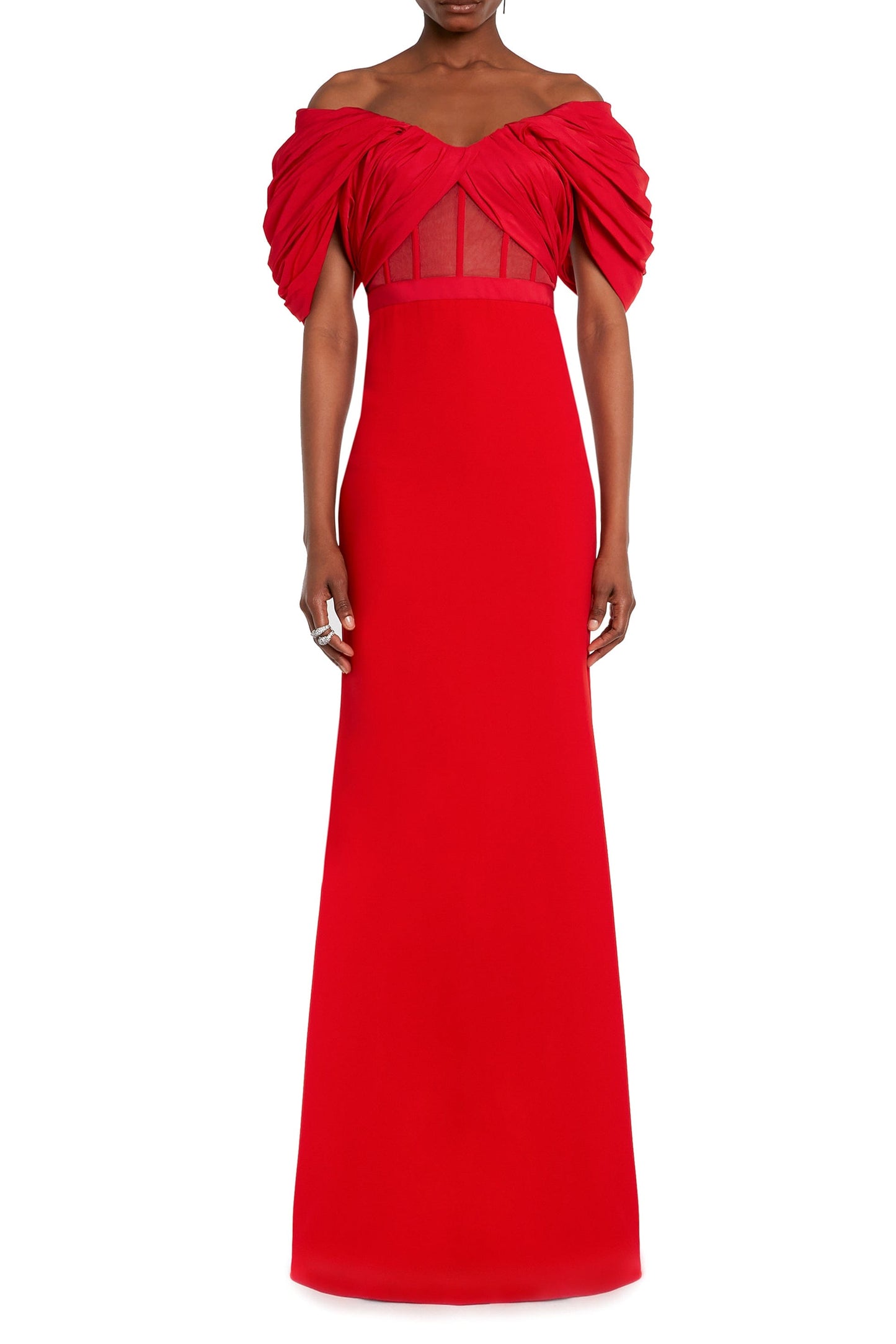 ALEXANDER MCQUEEN-Off Shoulder Draped Long Dress-RED