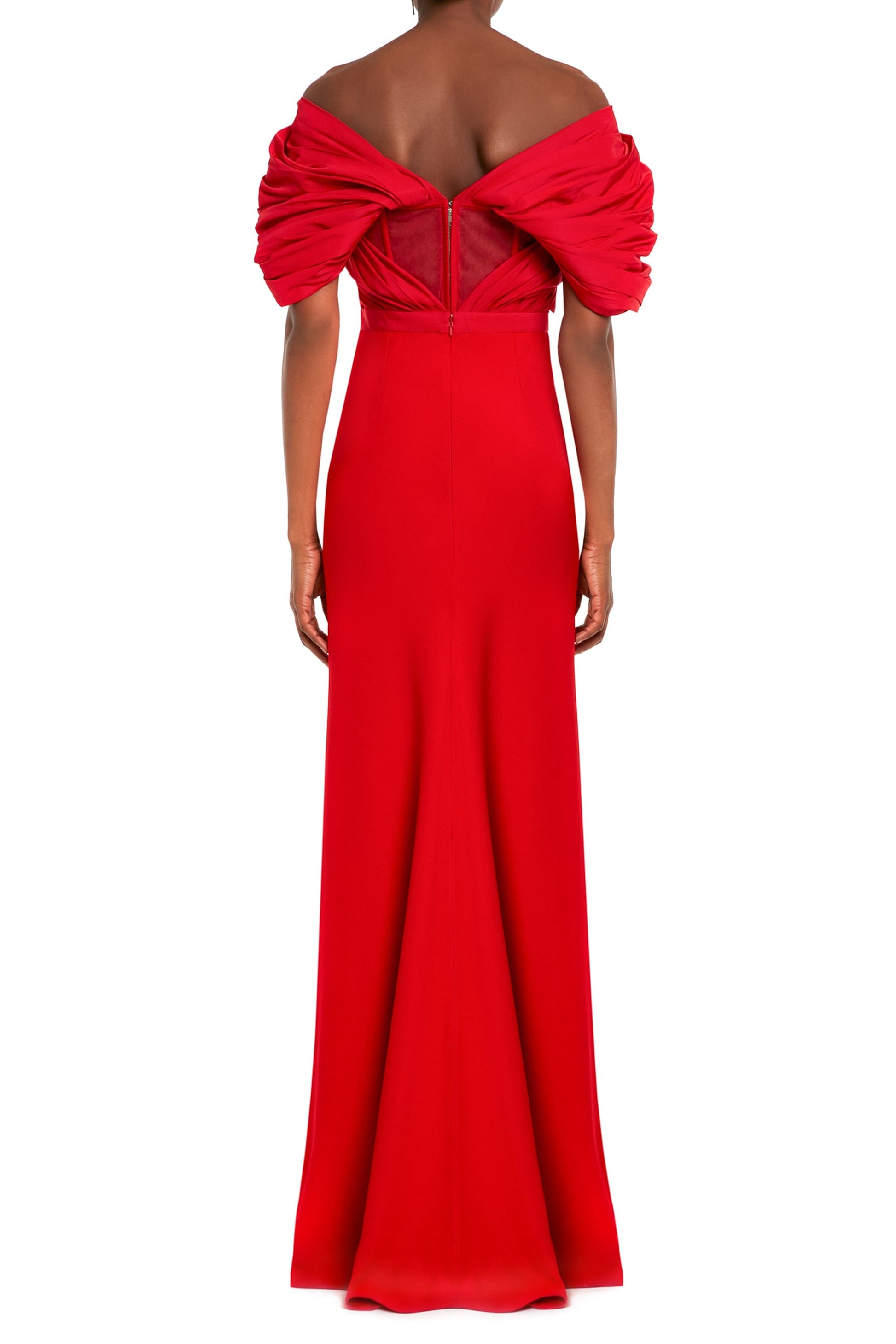 ALEXANDER MCQUEEN-Off Shoulder Draped Long Dress-RED