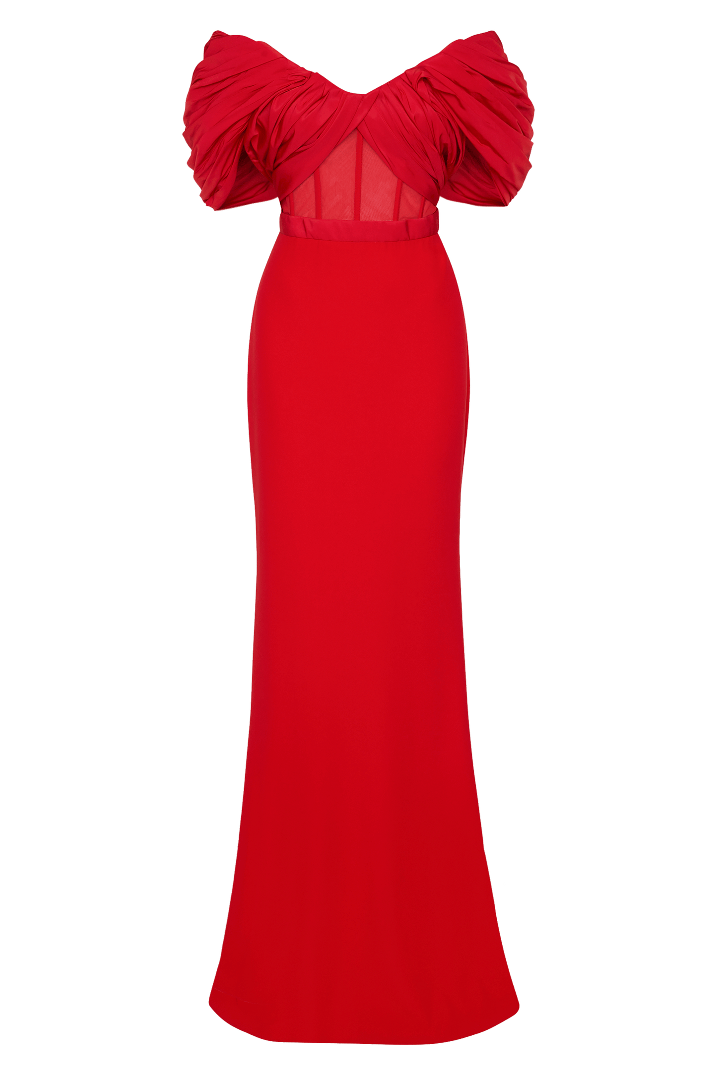 ALEXANDER MCQUEEN-Off Shoulder Draped Long Dress-RED