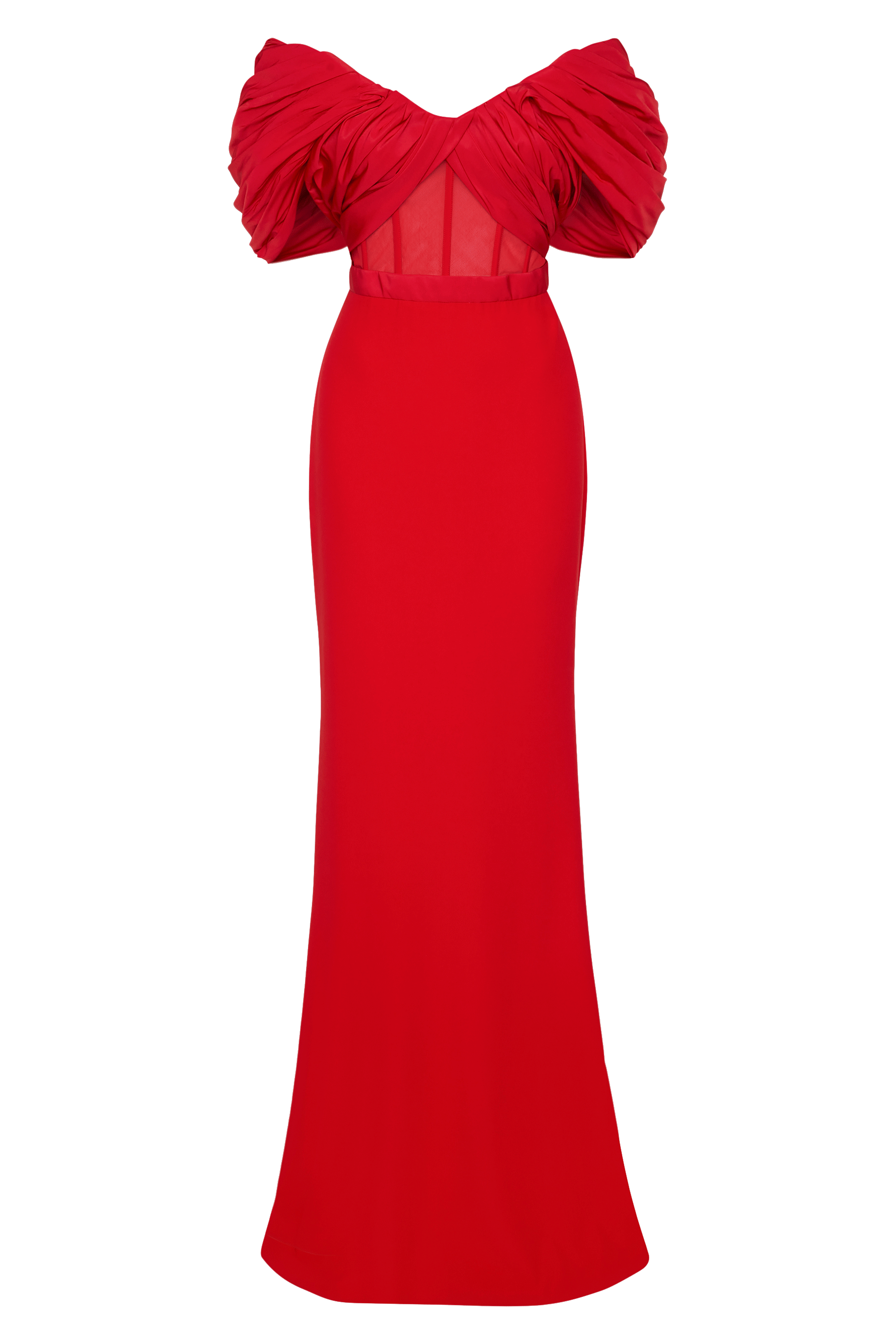 ALEXANDER MCQUEEN-Off Shoulder Draped Long Dress-RED