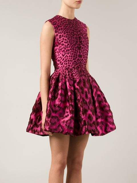 ALEXANDER MCQUEEN-Full Skirt Leopard Dress-BLK/PNK