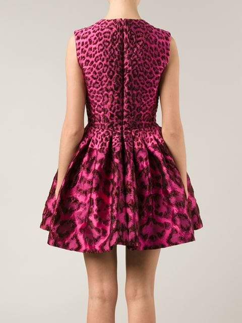 ALEXANDER MCQUEEN-Full Skirt Leopard Dress-BLK/PNK