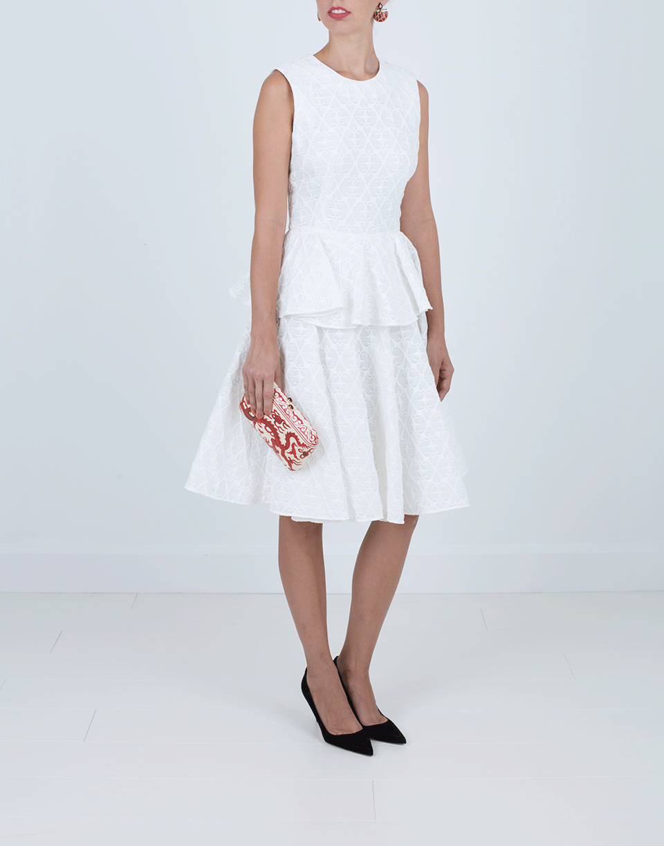 alexander mcqueen peplum dress ALEXANDER MCQUEEN 2019 cream denim black topstitch ruffle peplum dress IT40 M