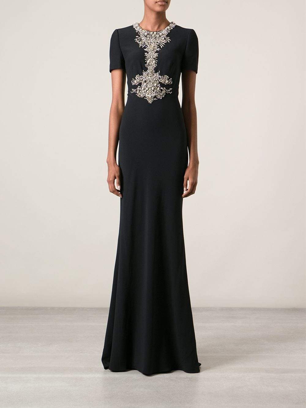 ALEXANDER MCQUEEN-Crystal Spine Embroidered Gown-BLACK