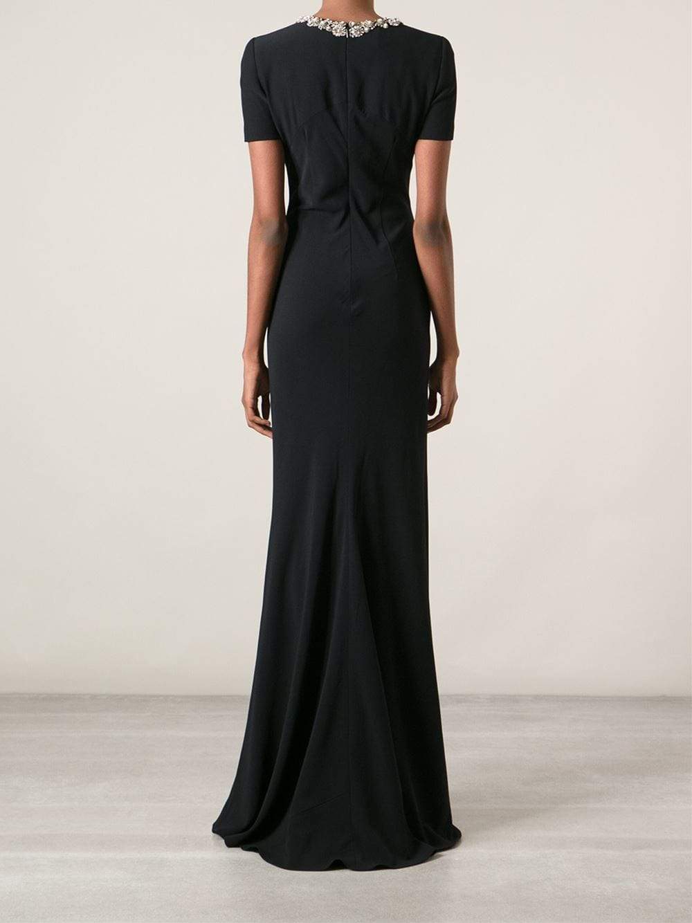 ALEXANDER MCQUEEN-Crystal Spine Embroidered Gown-BLACK