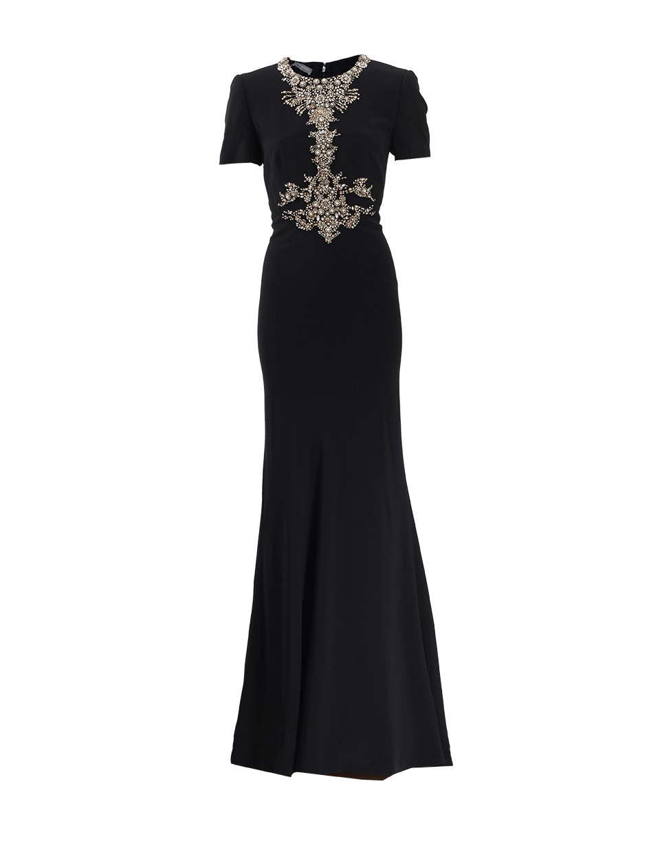 ALEXANDER MCQUEEN-Crystal Spine Embroidered Gown-BLACK