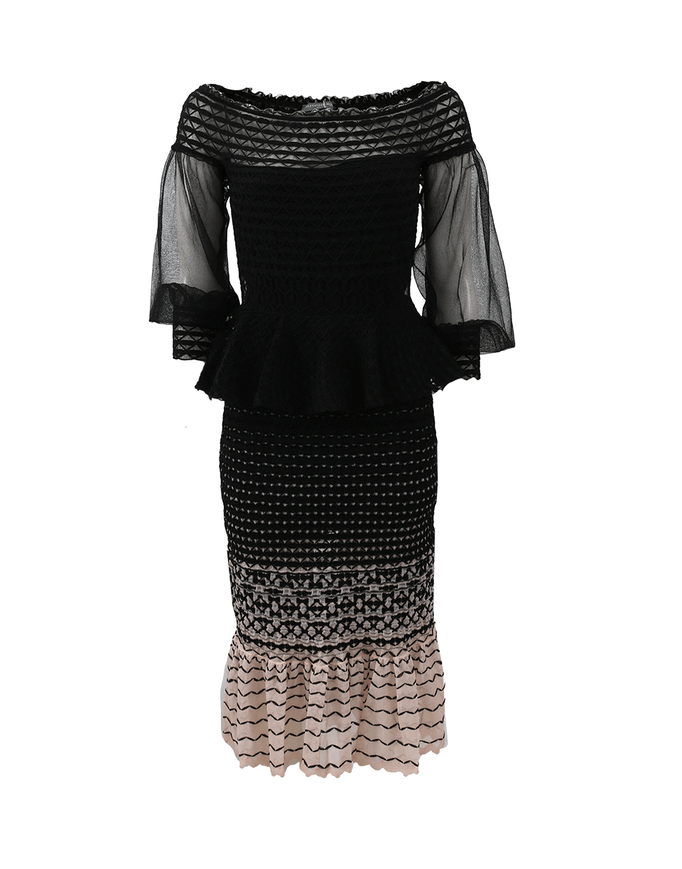ALEXANDER MCQUEEN-Off Shoulder Peplum Knit Dress-