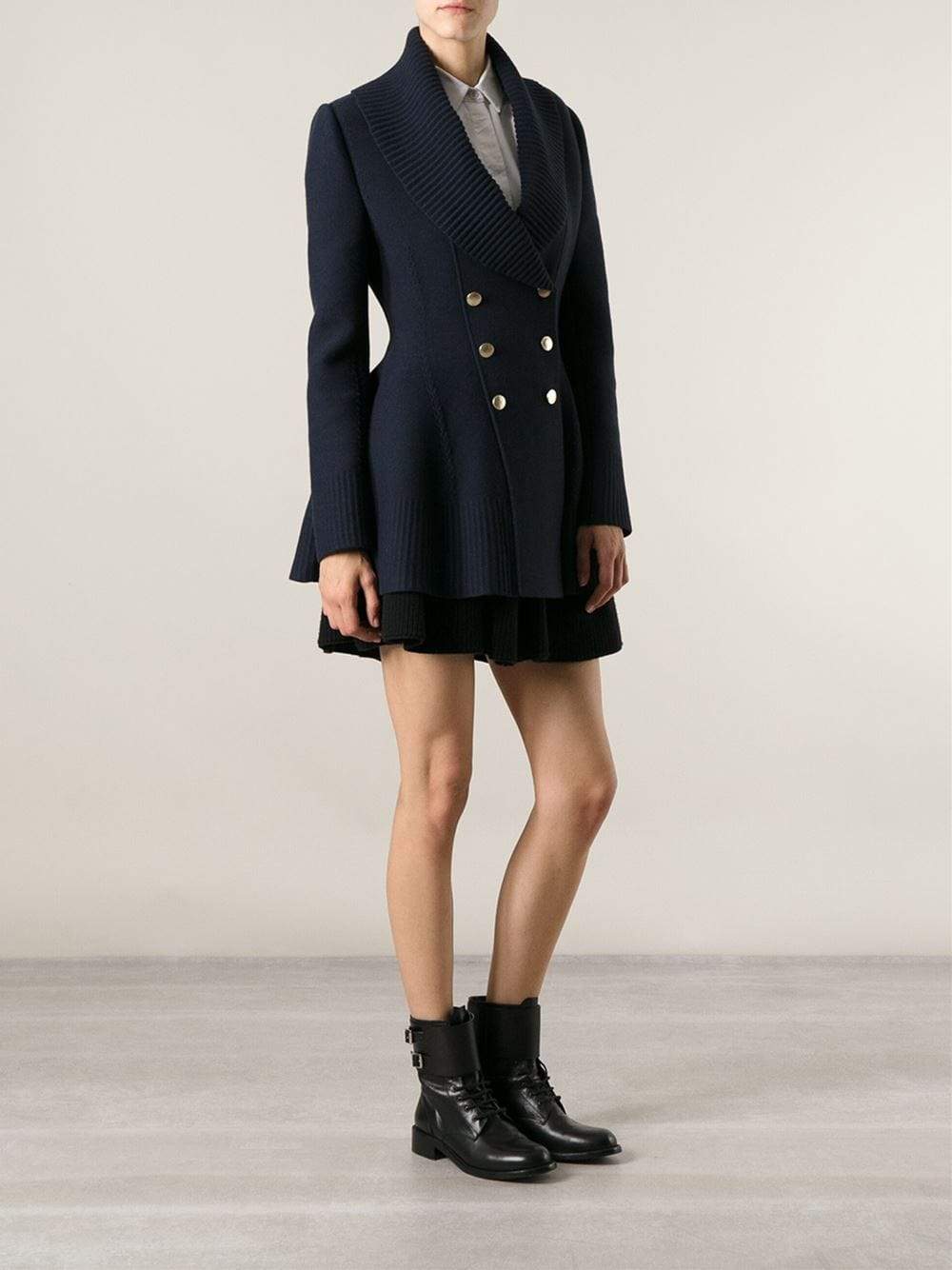 ALEXANDER MCQUEEN-Ribbed Lapel Peplum Jacket-