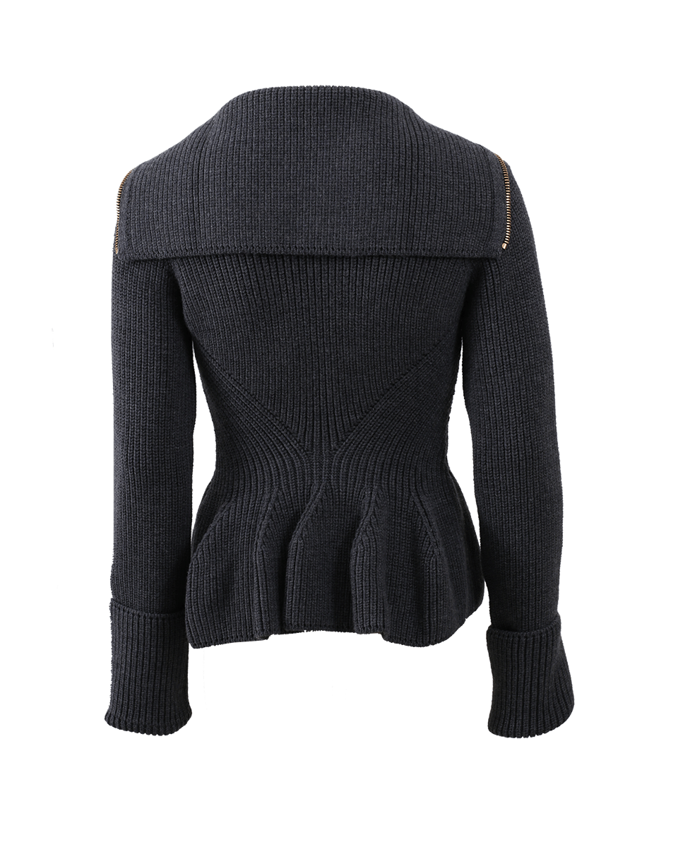 ALEXANDER MCQUEEN-High Collar Peplum Cardigan-