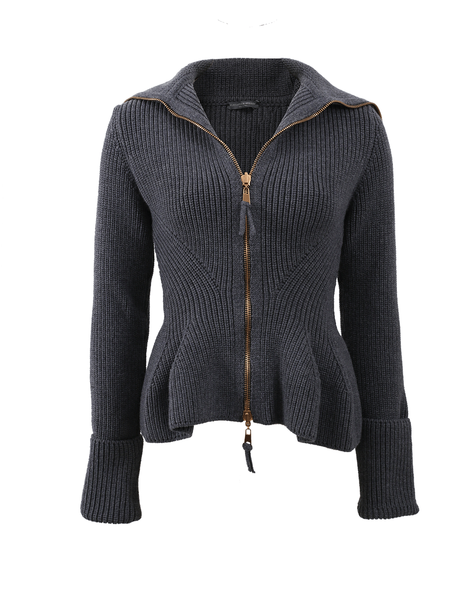 ALEXANDER MCQUEEN-High Collar Peplum Cardigan-