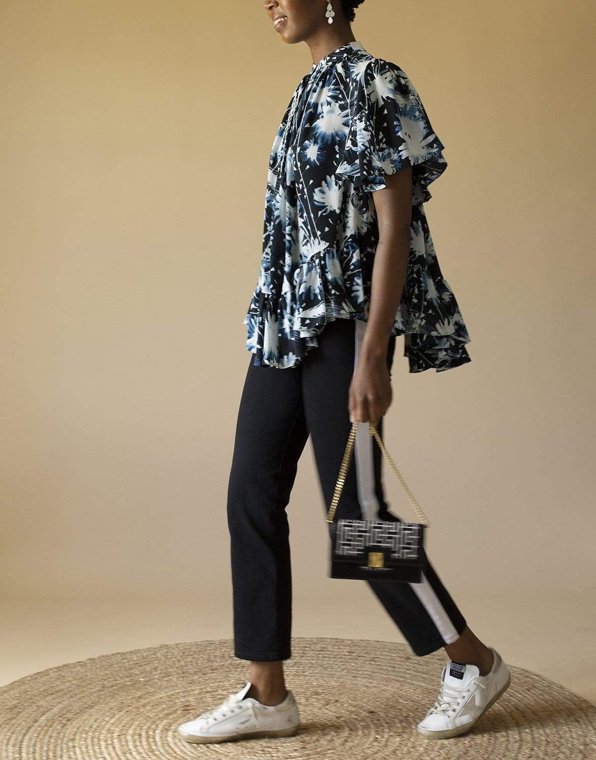 ALEXANDER MCQUEEN-Ruffled A-Line Print Shirt-