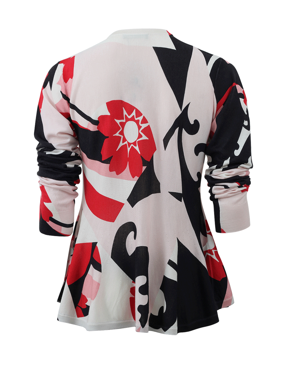 ALEXANDER MCQUEEN-Printed Peplum Cardigan-BLKL/PNK