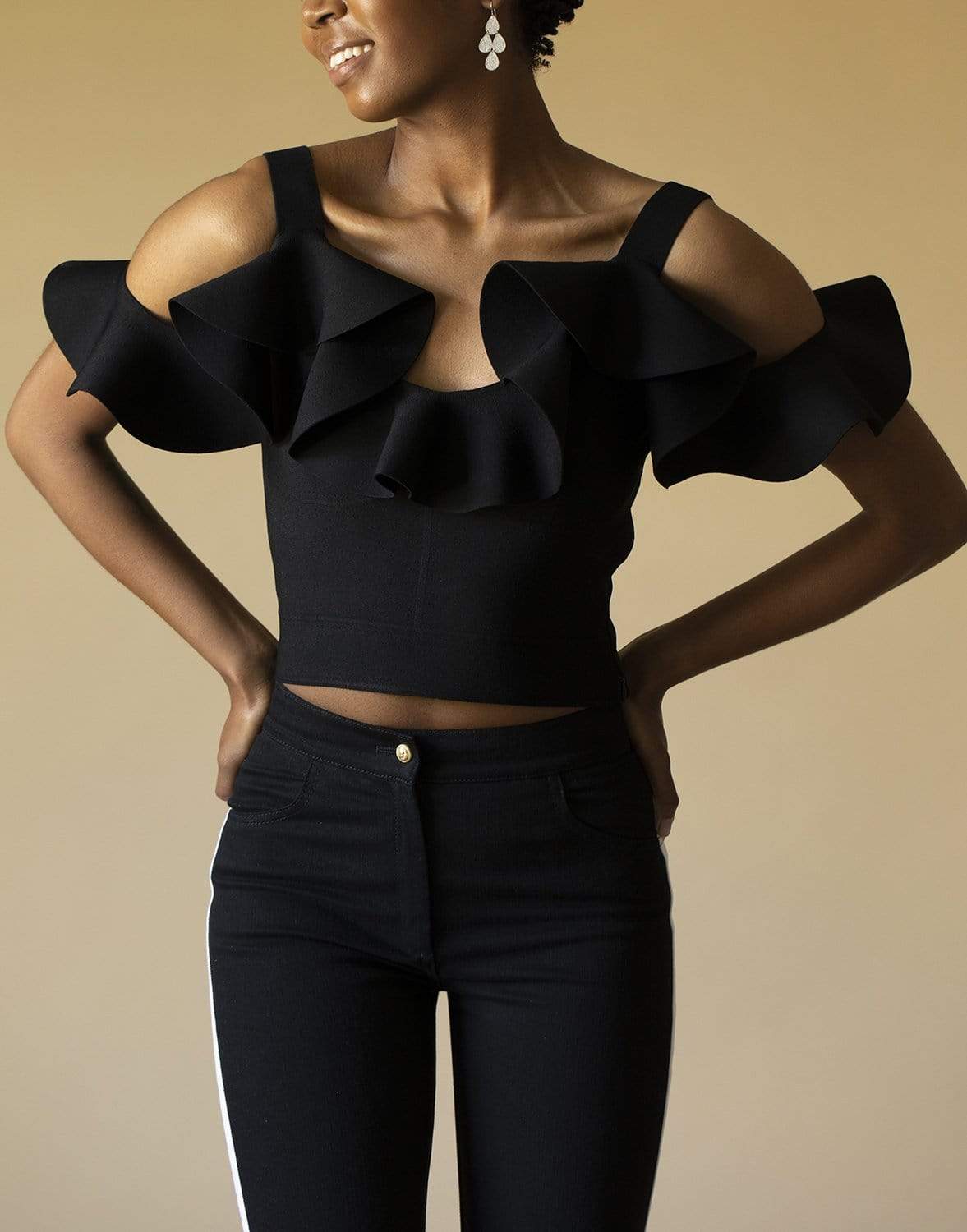ALEXANDER MCQUEEN-Off Shoulder Ruffle Top-