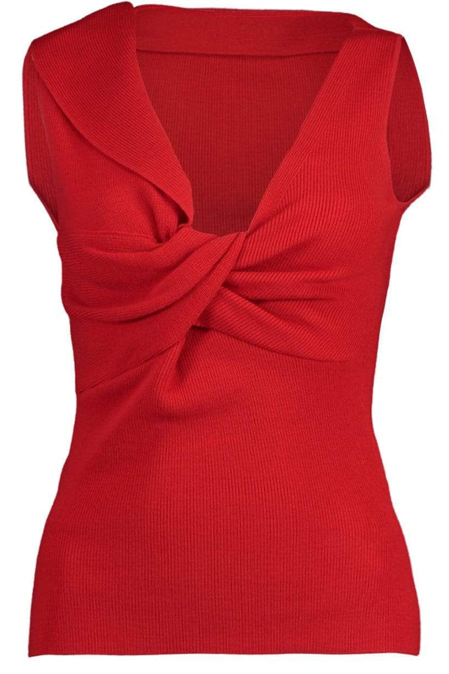 ALEXANDER MCQUEEN-Red Sleeveless V-Neck Twist Top-