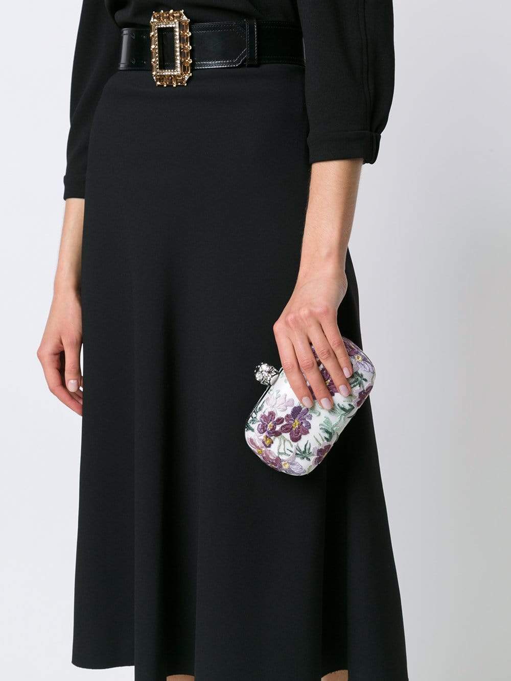 ALEXANDER MCQUEEN-Embroidered Floral Skull Clutch-NATURAL