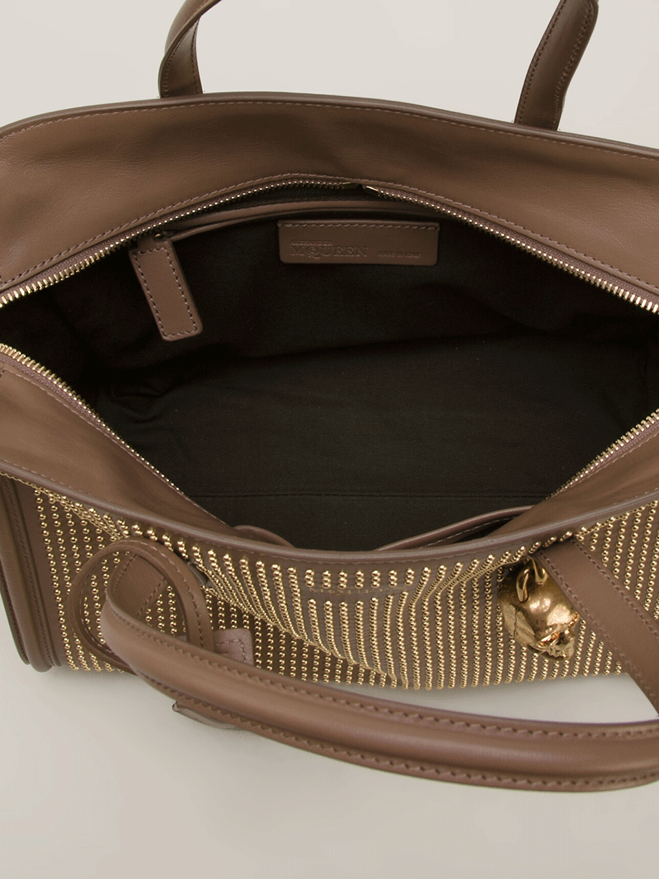 ALEXANDER MCQUEEN-Small Padlock Zip Around Tote-BRN/GOLD