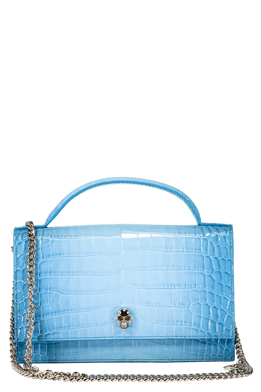 ALEXANDER MCQUEEN-Medium Croc Skull Bag-DGRDEBLU
