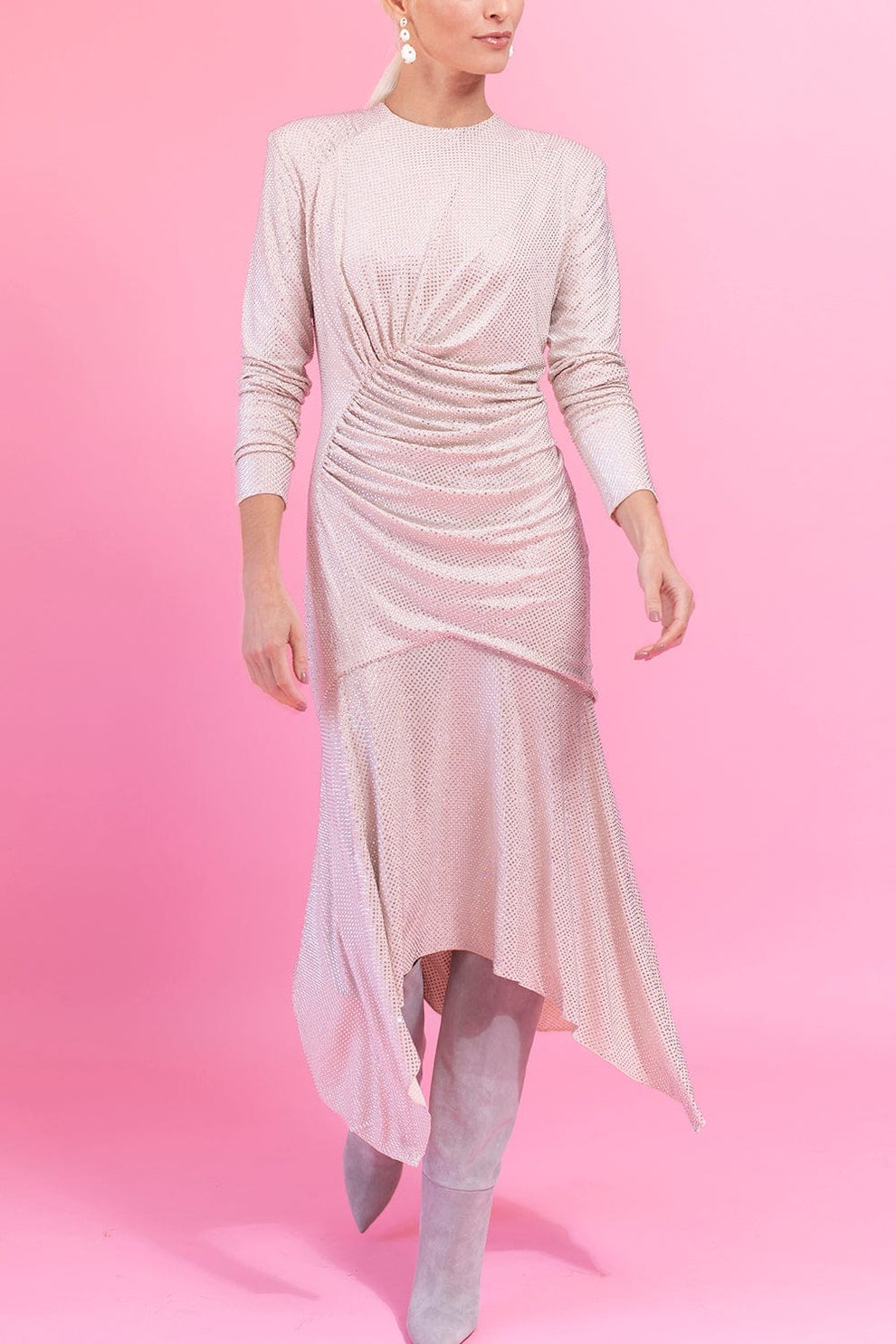 alexandre vauthier pink dress Diamond Strassed Dress