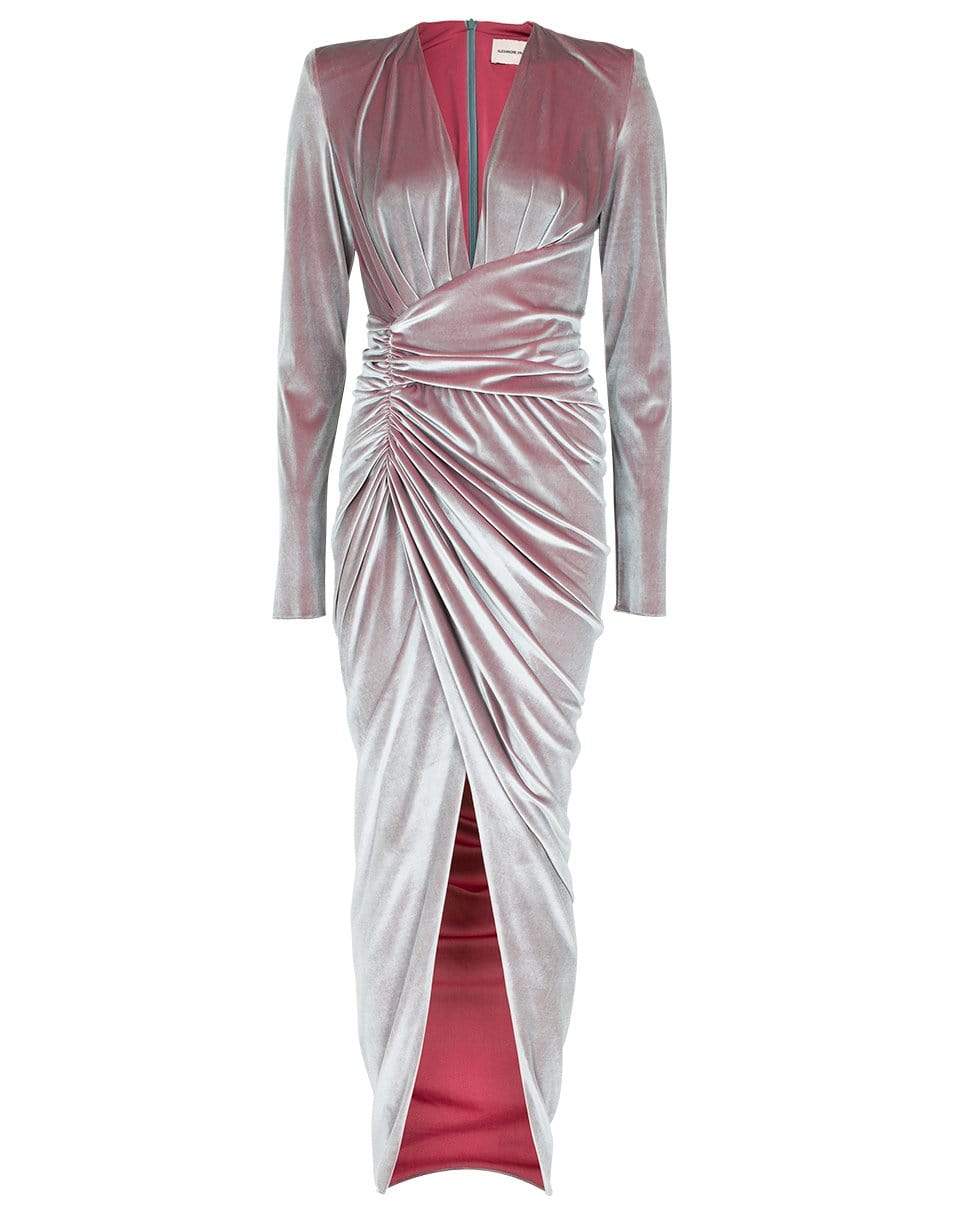 ALEXANDRE VAUTHIER-Long Sleeve Deep V Velvet Dress-