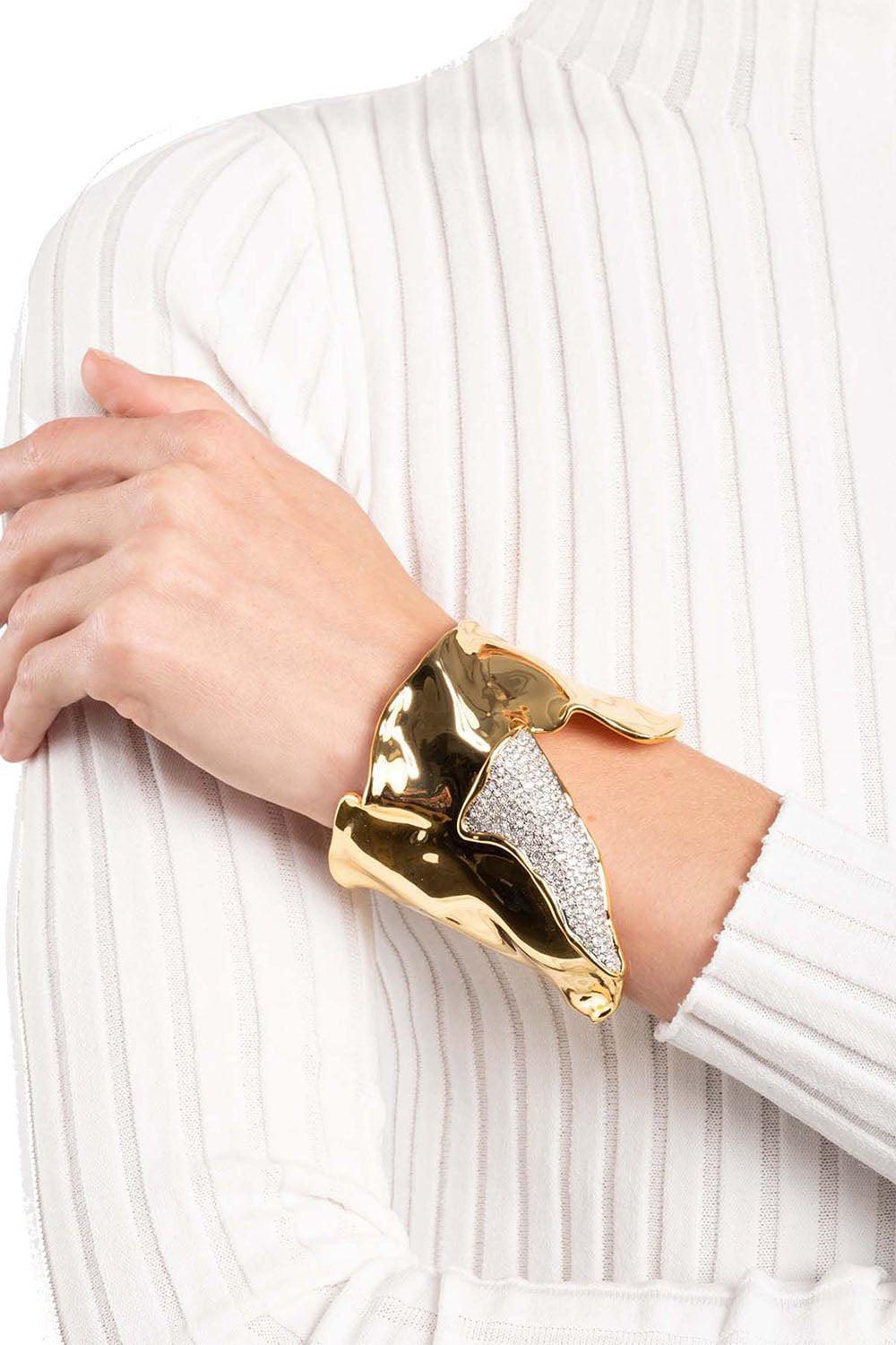 ALEXIS BITTAR-Solanales Crystal Folded Cuff Bracelet-GOLD