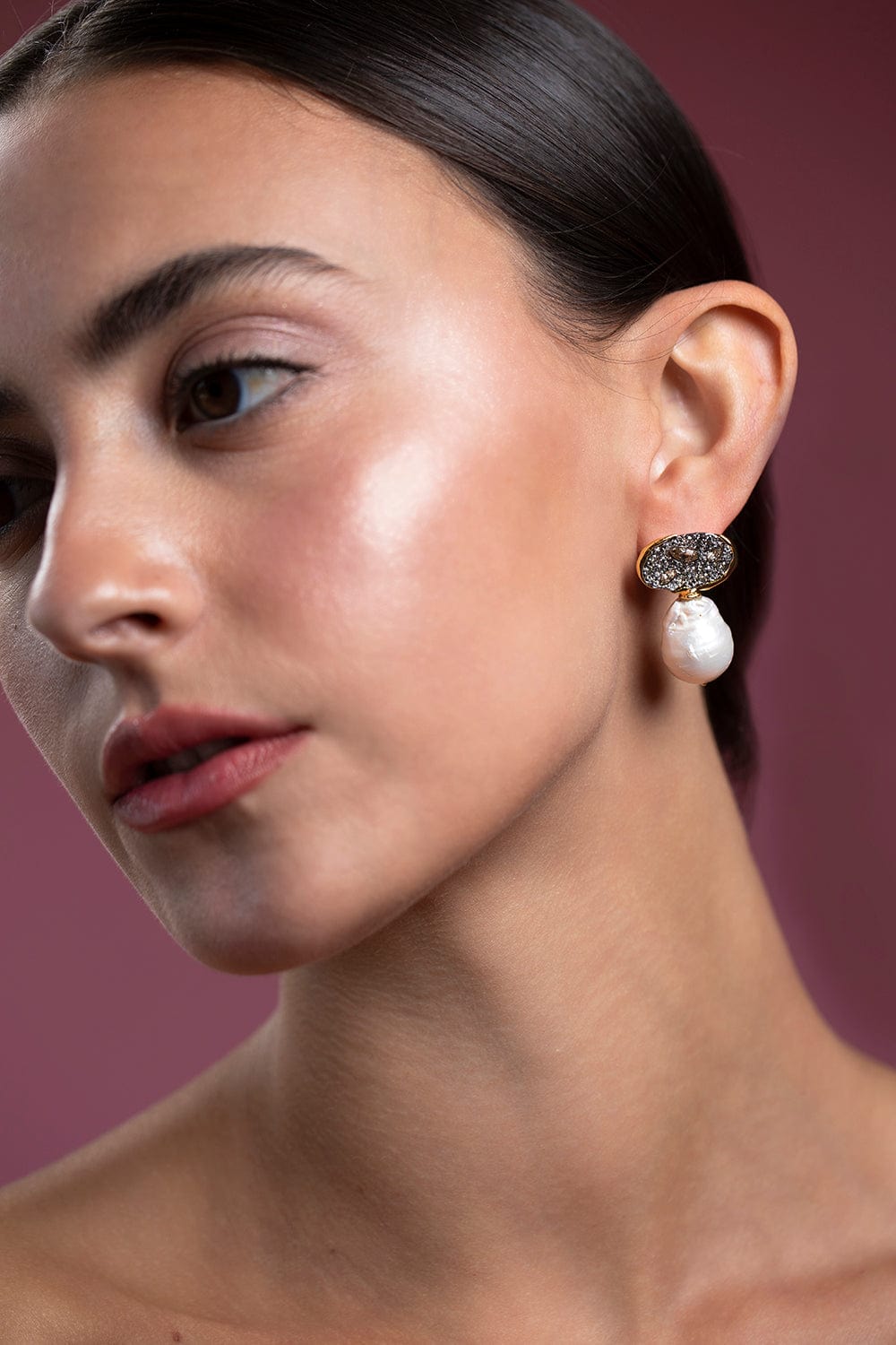 ALEXIS BITTAR-Solanales Crstyal and Baroque Pearl Earrings-CHAMPAGN