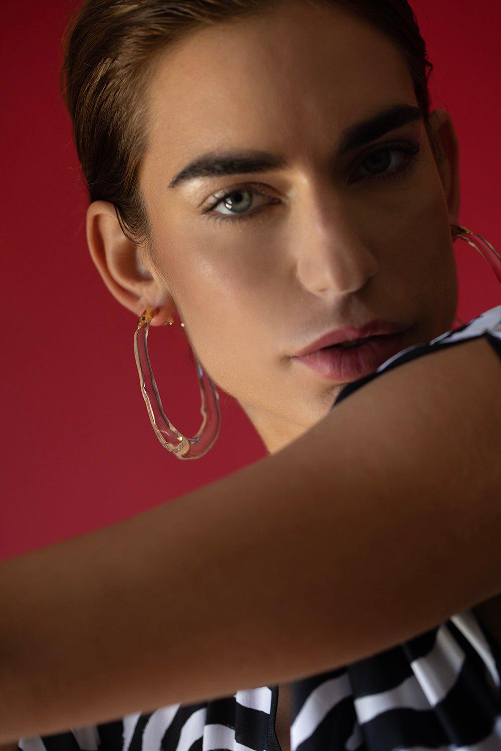 ALEXIS BITTAR-Large Lucite Molten Clear Hoop Earrings-CLEAR