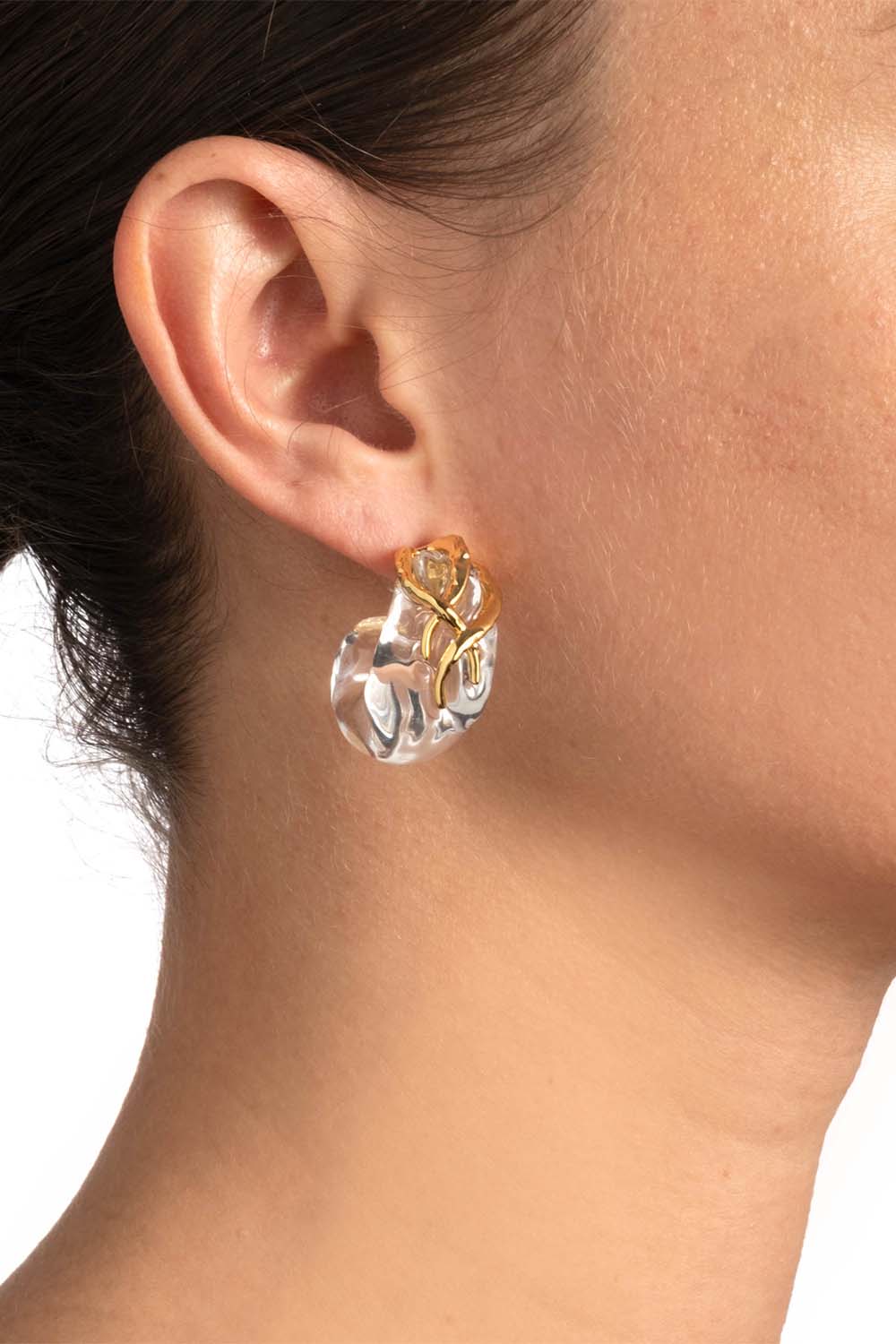 ALEXIS BITTAR-Liquid Vine Lucite Small Hoop Earrings-CLEAR