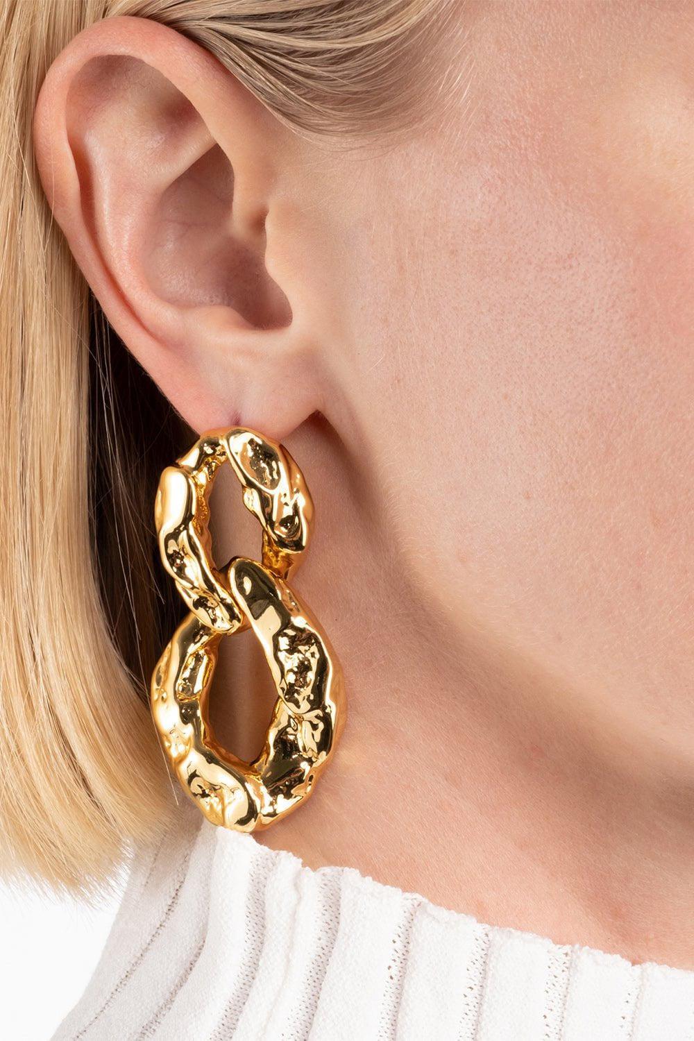 ALEXIS BITTAR-Brut Double Link Post Earrings-GOLD