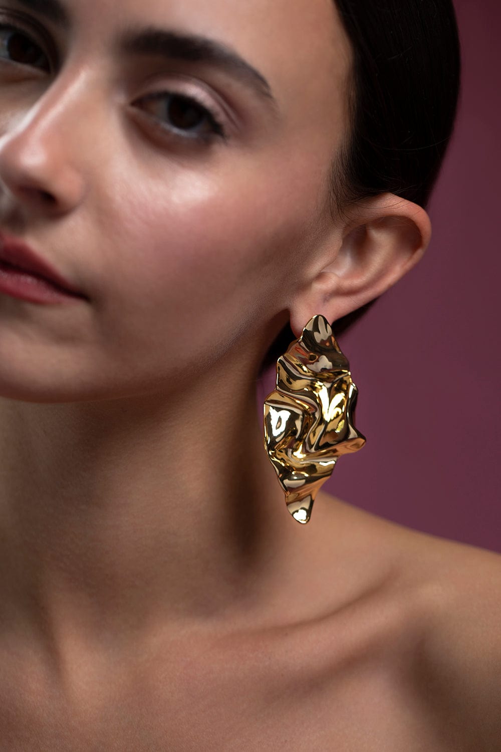 ALEXIS BITTAR-Crumpled Gold Post Earrings-GOLD