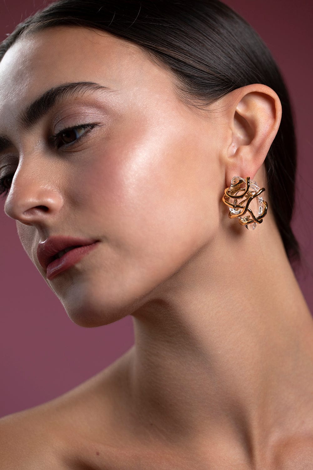 ALEXIS BITTAR-Twisted Gold Liquid Lucite Large Post Earrings-GOLD