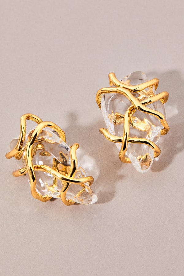 ALEXIS BITTAR-Twisted Gold Liquid Lucite Large Post Earrings-GOLD