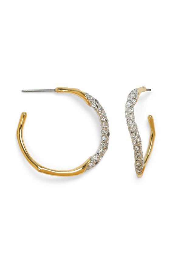 ALEXIS BITTAR-Two Tone Pave Hoop Earrings-GOLD