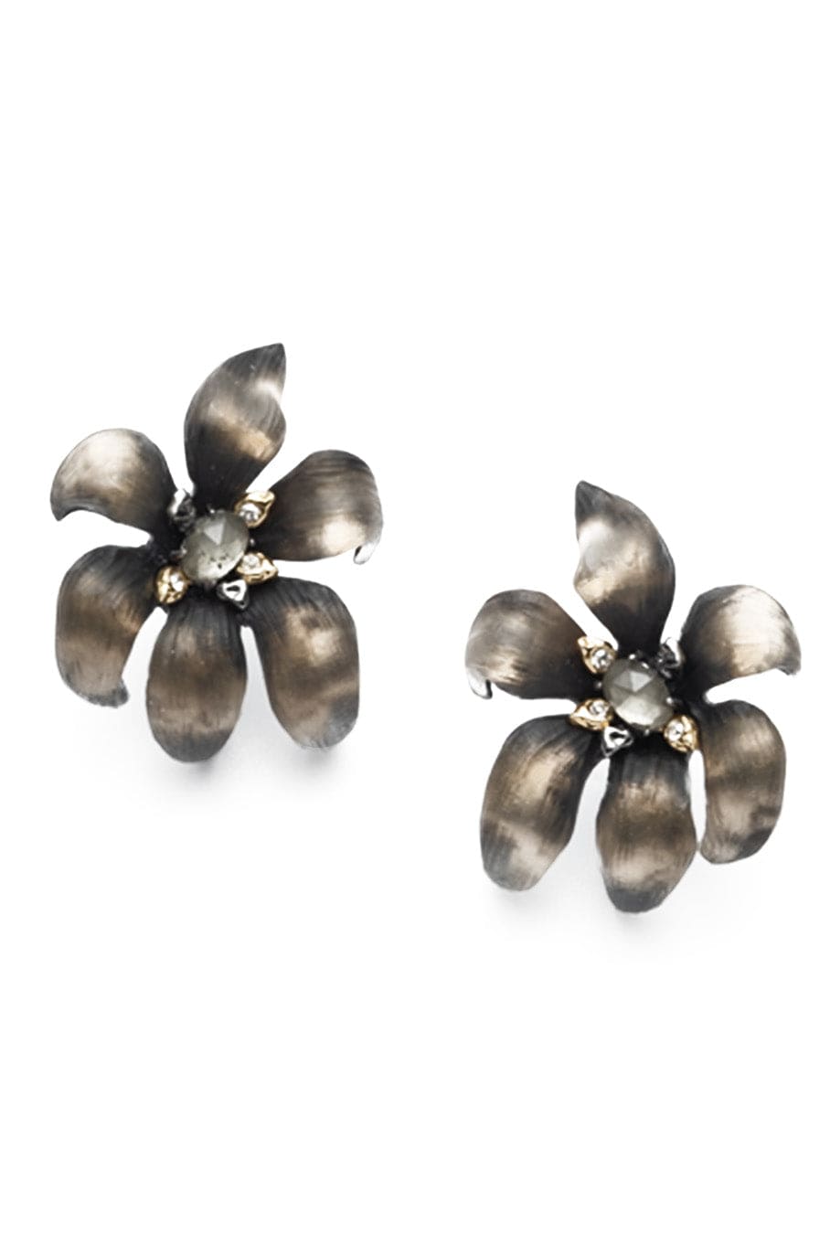ALEXIS BITTAR-Sultry Grey Burnt Fleur Large Flower Stud Earrings-GREY