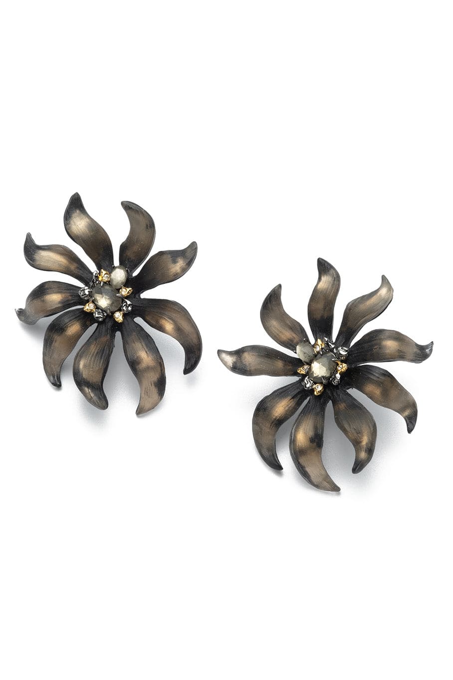 ALEXIS BITTAR-Sultry Grey Burnt Fleur Large Flower Studs-GREY