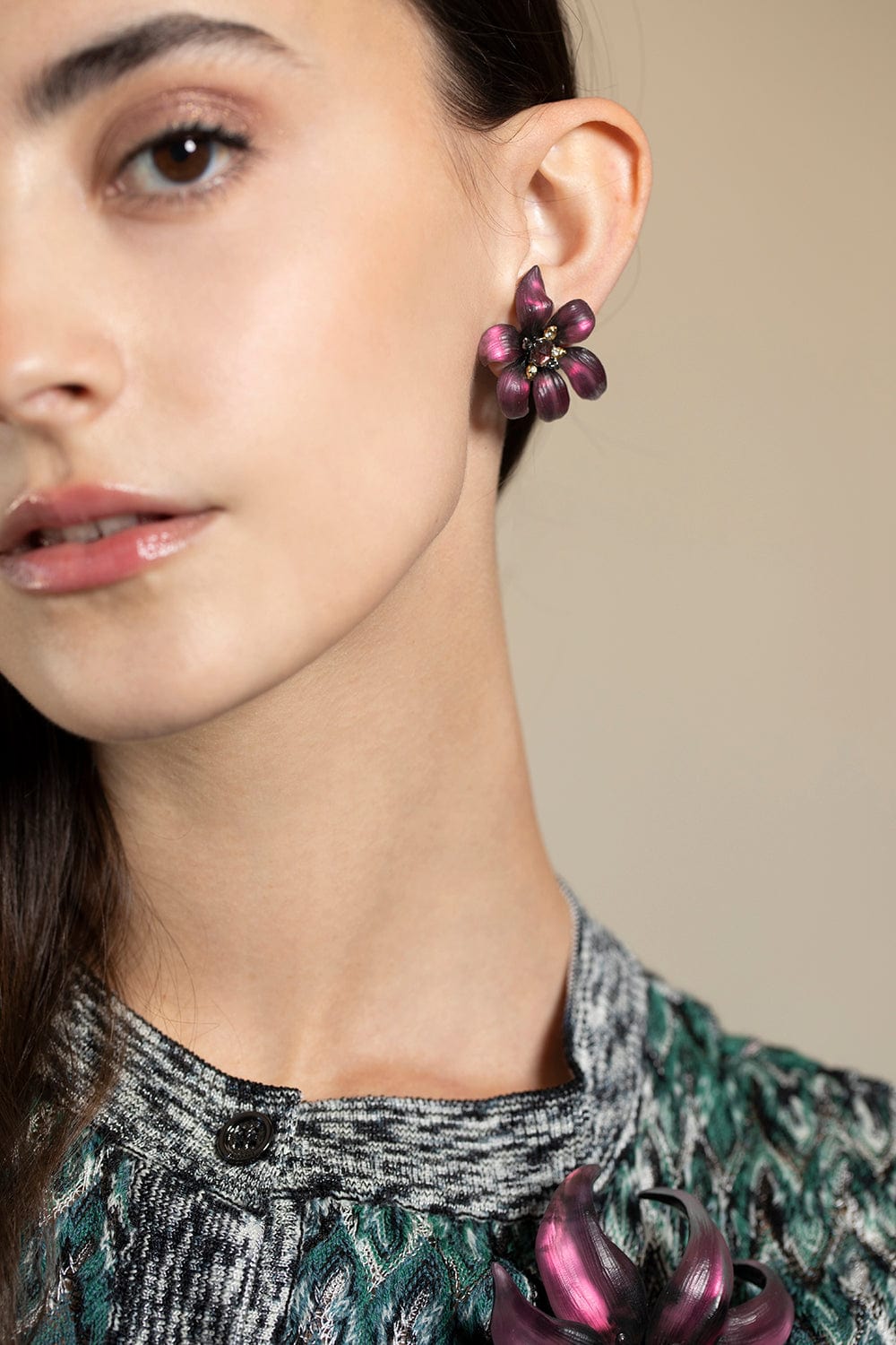 ALEXIS BITTAR-Magenta Burnt Fleur Small Flower Studs-MAGENTA