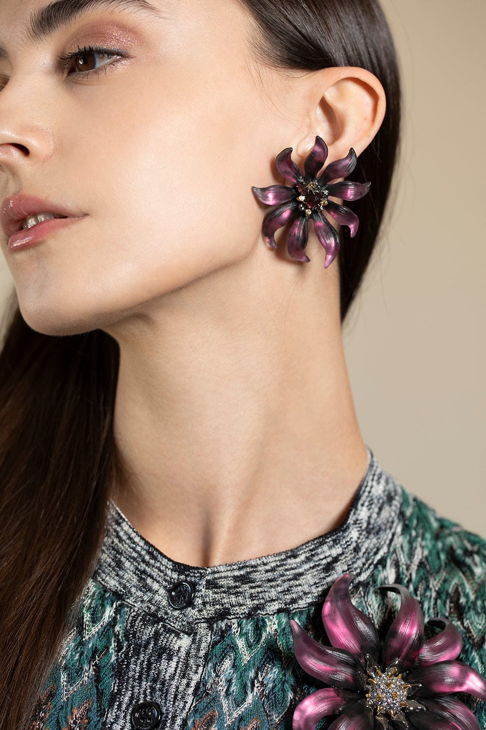 ALEXIS BITTAR-Magenta Fleur Large Flower Studs-MAGENTA