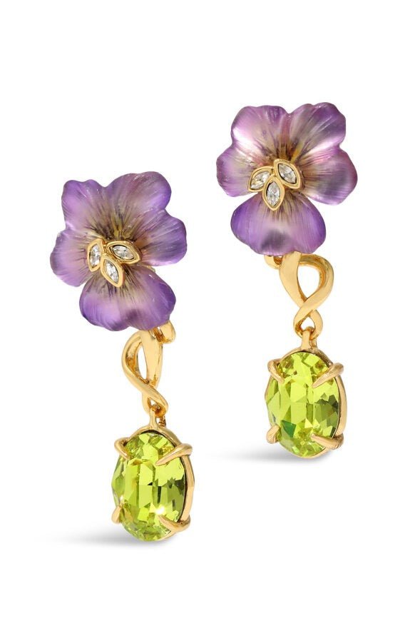 ALEXIS BITTAR-Pansy Lucite Crystal Drop Earrings-PRPL/GRN