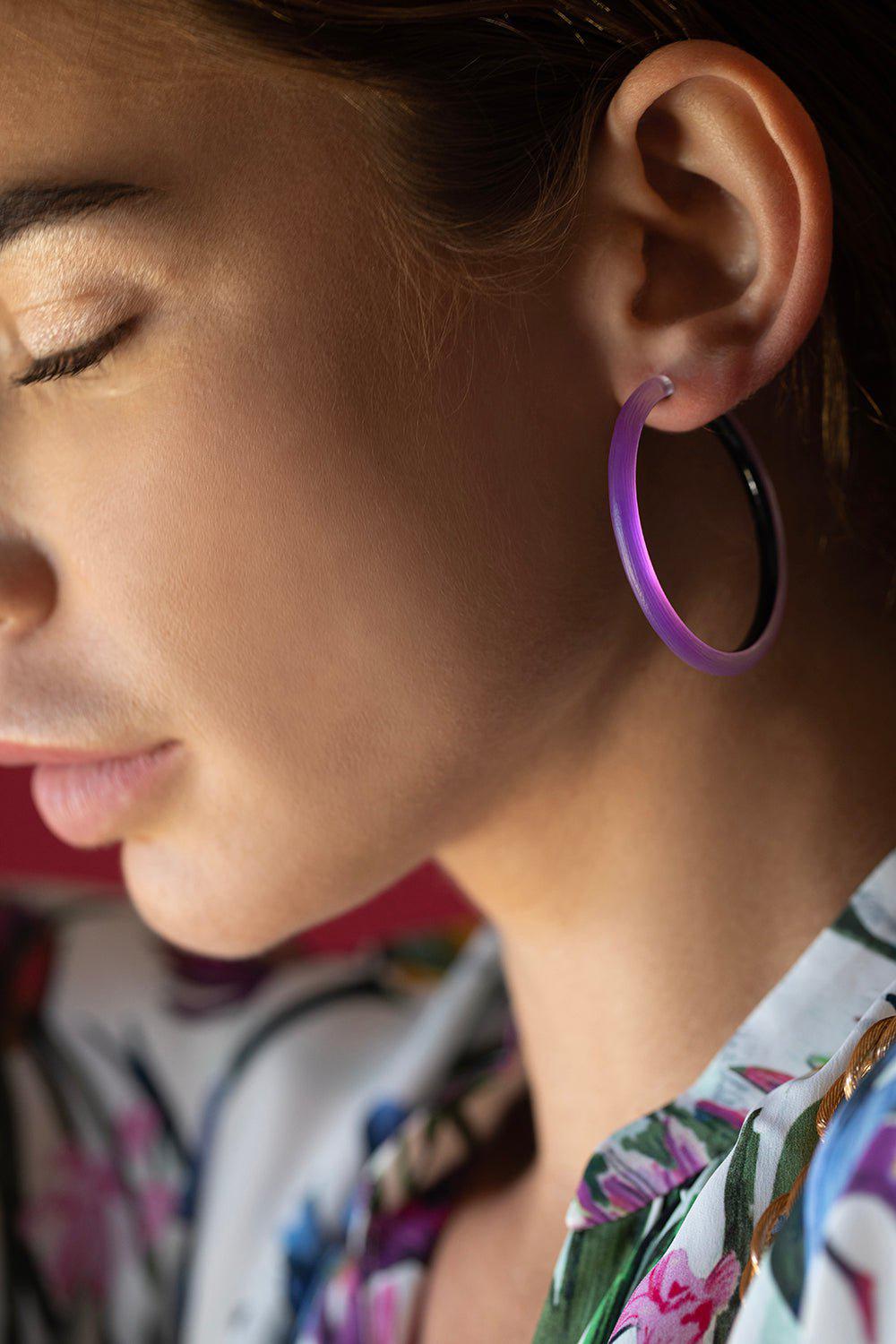 ALEXIS BITTAR-Skinny Lucite Hoop Earrings - Purple-PURPLE